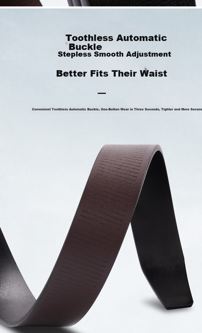 Woodpecker Men's Genuine Leather Ratchet Belt Automatic Buckle Simple Fashion Waistband Gift for Boyfriend Husband Father Dad 8