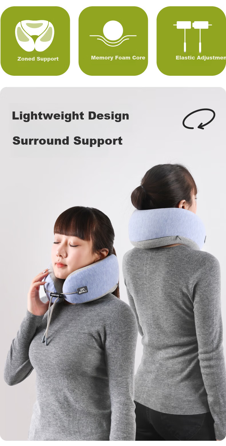 BIMLL U-Shaped Neck Pillow Memory Foam Travel Pillow Portable Neck Support Cushion for Sleeping 3