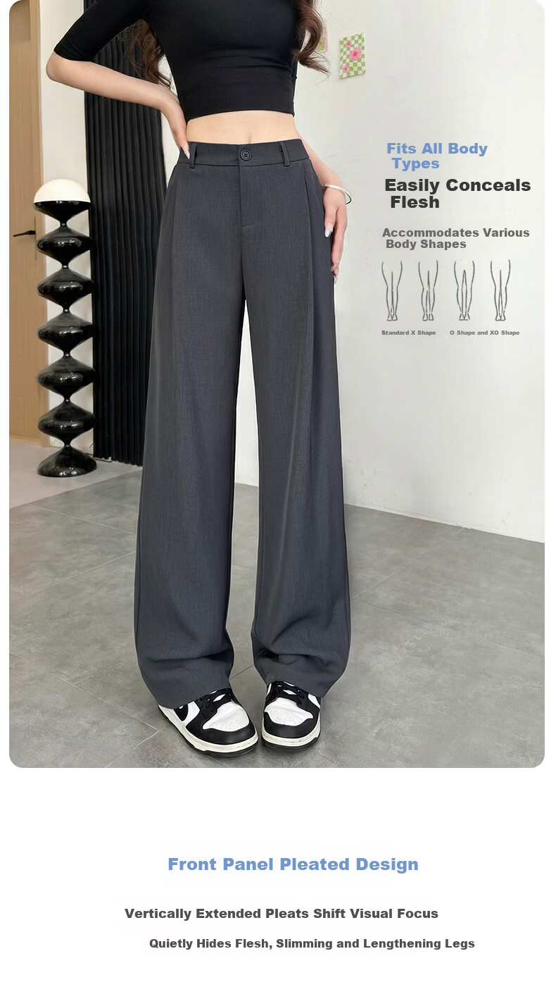 Langsha Women's Summer Thin Slim Fit Draped High-Quality Narrow Wide-Leg Loose Straight-Leg Dress Pants Casual Floor-Length Trousers 10
