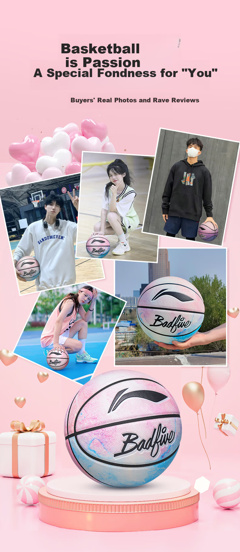 Li-Ning Basketball Adult Size 7 for Ages 12-18 Junior High School Indoor Outdoor Professional Game Ball Boys Gift 5