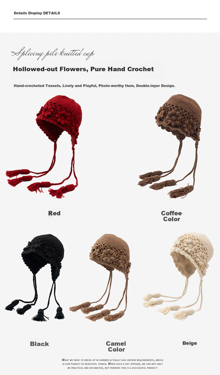 Zhenxiang Women's Spring Autumn Woolen Hat Flower Hand-Crocheted Knit Hat Travel Photo Outfit Valentine's Day Gift Z868 7