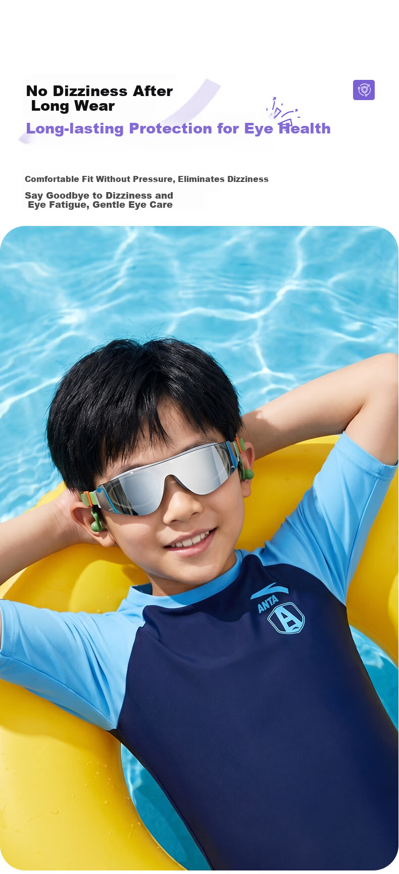 ANTA Shuizhitong 2.0 Future Children Swimming Goggles, High Definition Anti-Fog Large Frame, for Boys And Girls, Ice Blue Dream Pink 12