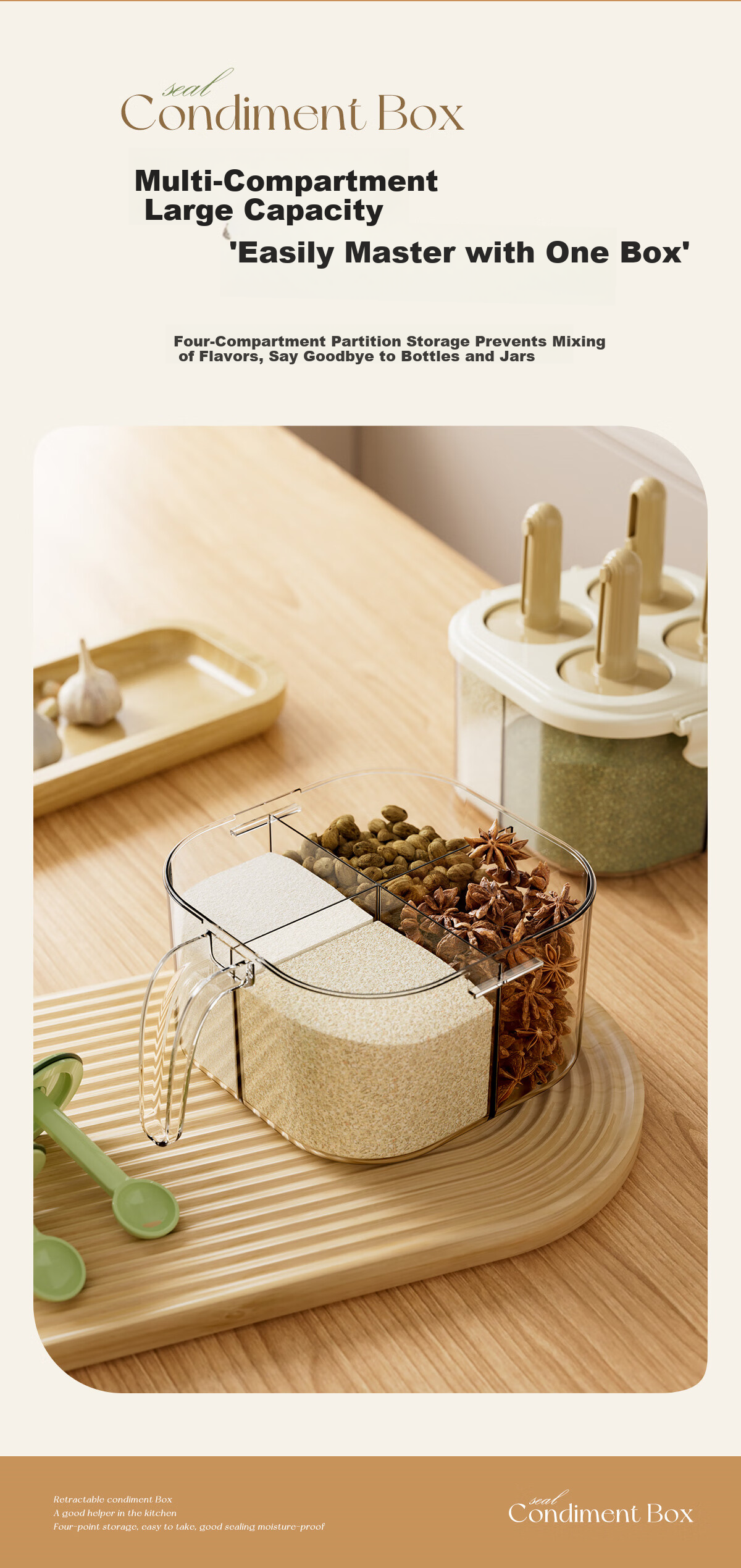 Jiadu Spice Box Household Kitchen Seasoning Jar Set Multi-Compartment Salt MSG Pepper Storage Condiment Bottles Four Compartments 7