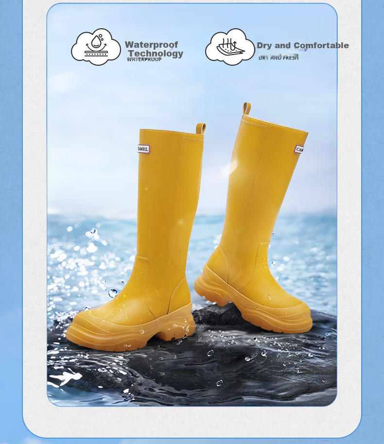 CAMEL Rainbow Rain Boots Women Lightweight Outdoor Casual Long Boots L25W577028 Coffee Color Size 37 14