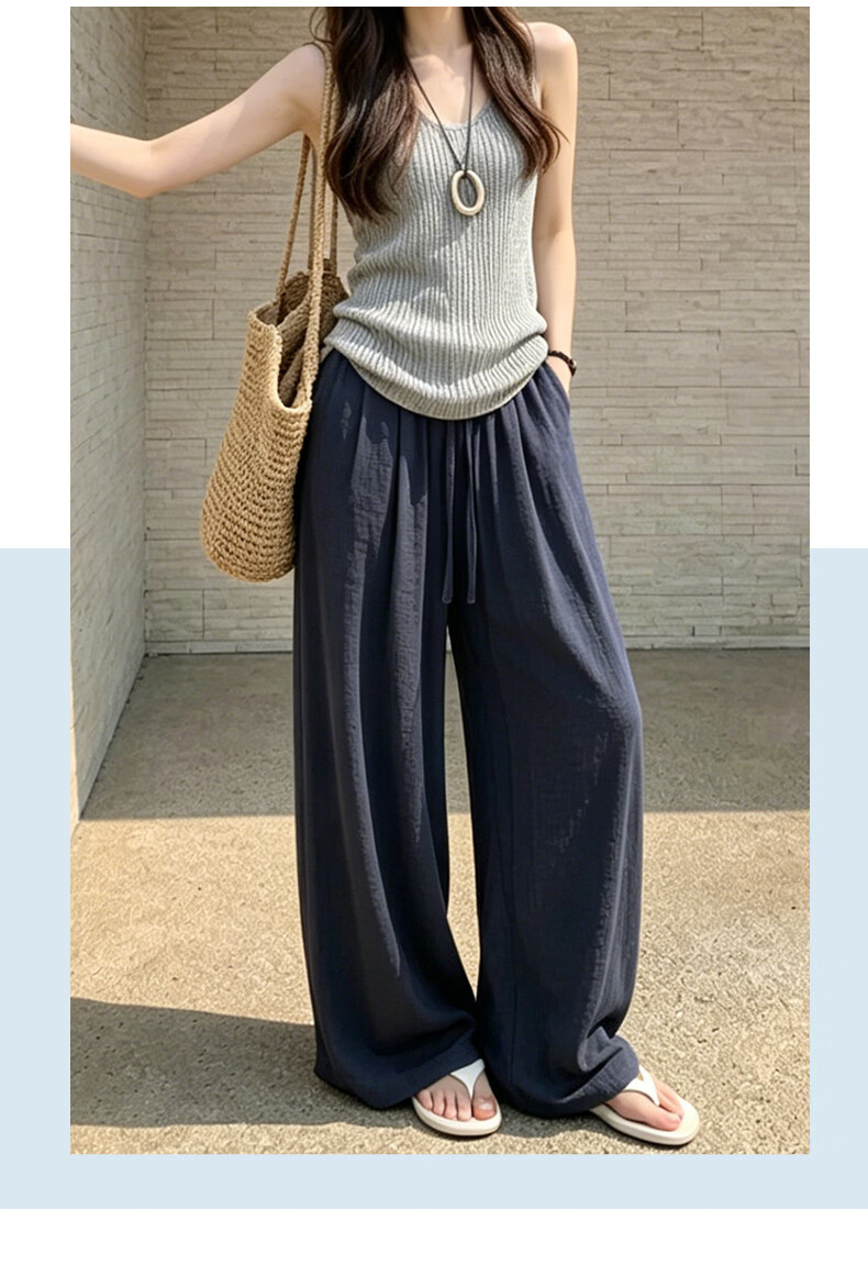 Langsha Linen Wide-Leg Pants for Women 2026 New Summer Thin High-Waist Breathable Relaxed Casual Curved Leg Pants 23