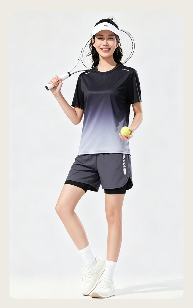 VICTORIATOURIST Women's Summer Running Sports Set Quick-Dry Ice Silk Short Sleeve T-Shirt and Shorts Fitness Badminton Training Apparel 16