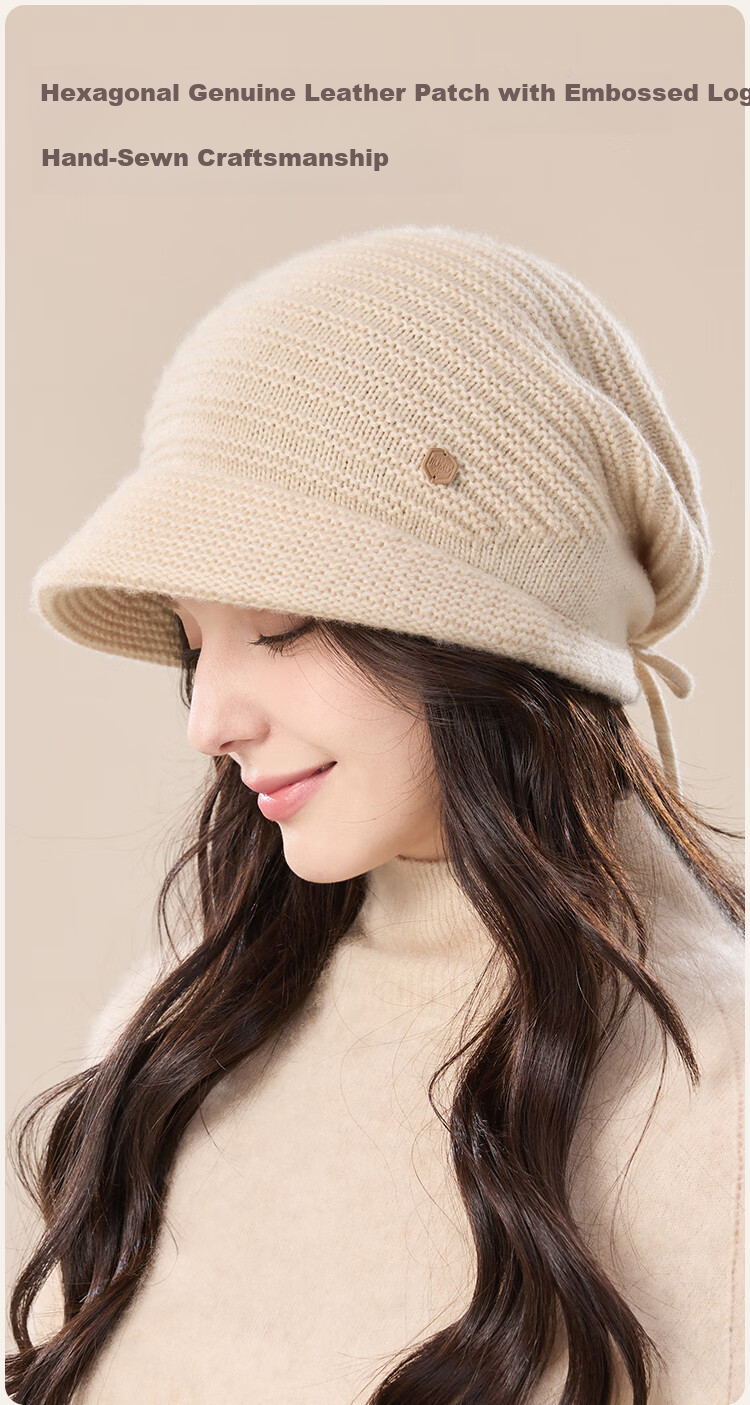 JIUMU Women's Thickened Warm Sheep Wool Knit Beanie Hat Autumn Winter Cold Weather Slouchy Hat 5