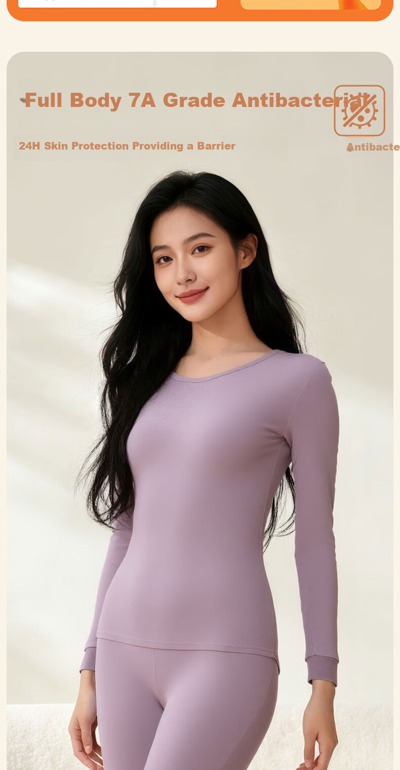 GUJIN Autumn Winter Thermal Underwear Women 100% Cotton Mid-High Neck Seamless Anti-Static Base Layer Set (Top and Bottom) 4