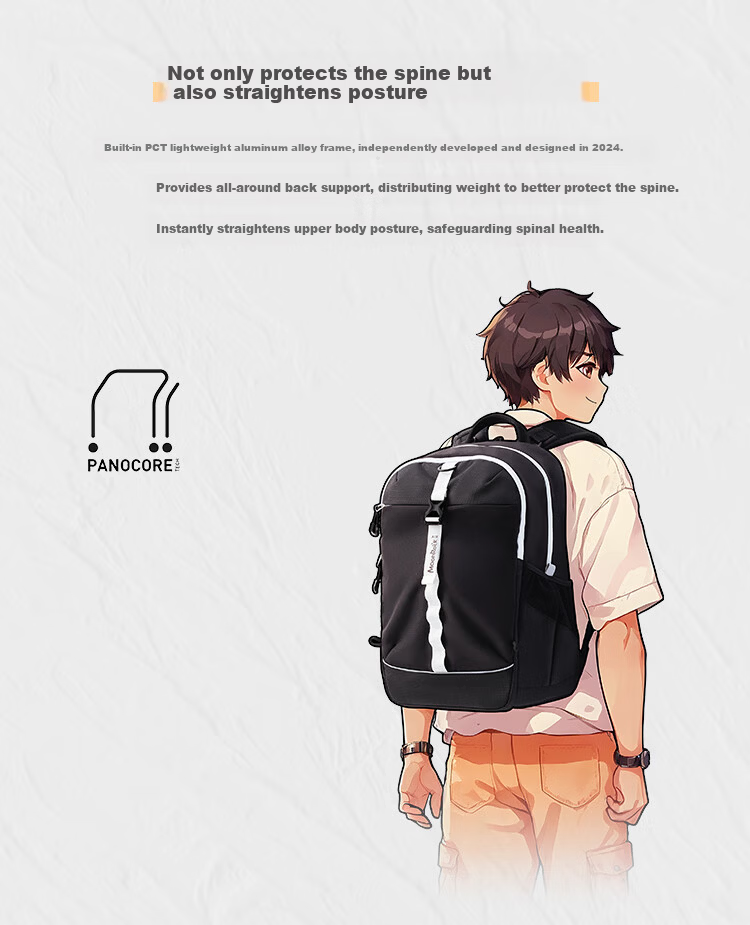 MoonRock 2025 New Air Student Backpack Large Capacity Spine Protection School Bag for Grades 5-9 Black 12