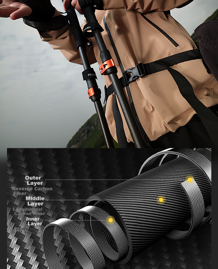 Pelliot Yuyi Outdoor 3K Carbon Fiber Folding Ultralight Hiking Trekking Pole 16403644 Black 4