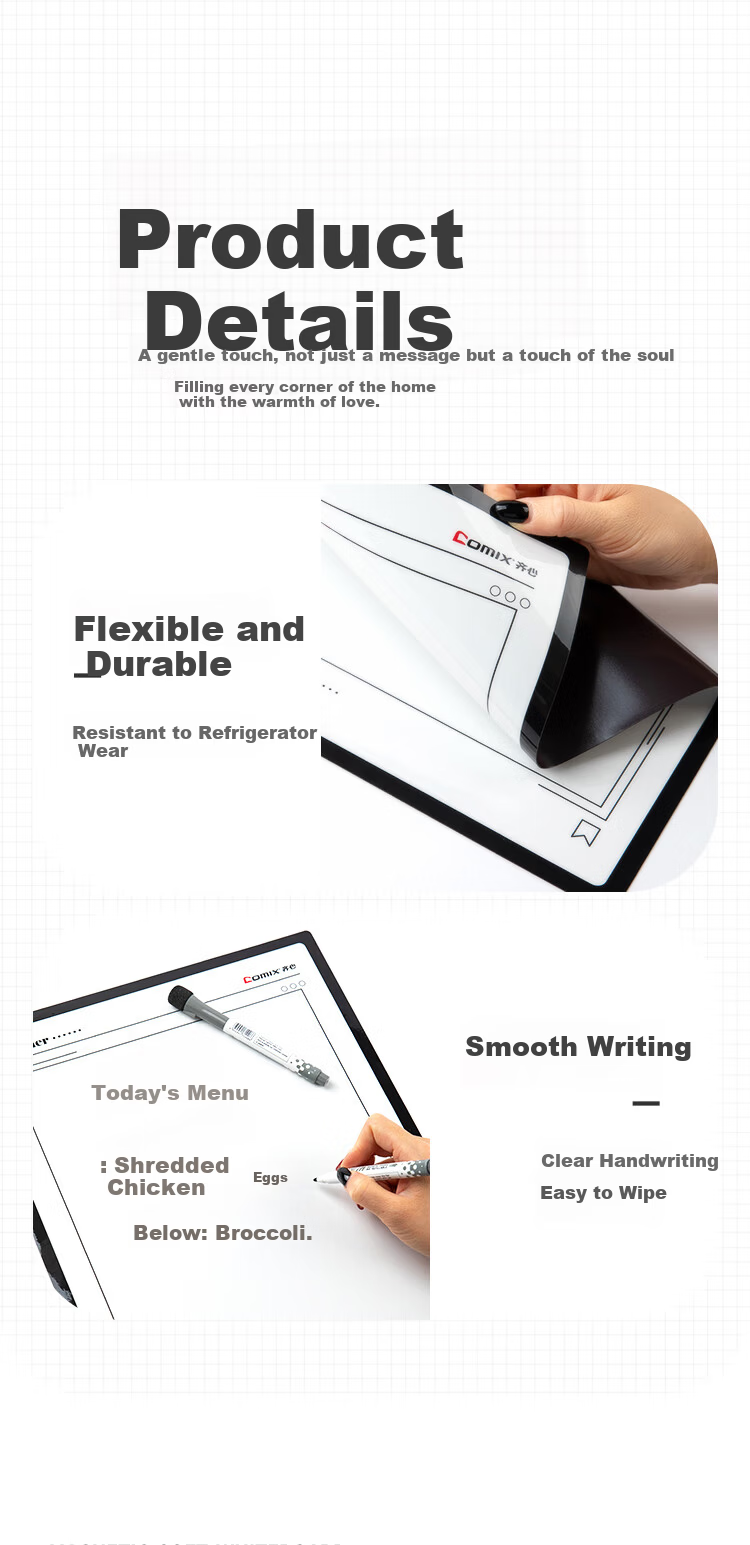 COMIX Magnetic Refrigerator Memo Board Soft Magnetic Whiteboard Set DS-509 for Home Use, Kids Doodle Board with Erasable Whiteboard Marker 5