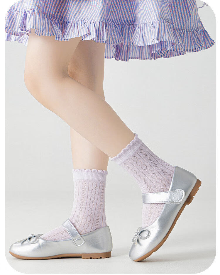 Miiow 5 Pairs Children's Socks Summer Thin Mesh Breathable Sweat-Absorbing Mid-Calf Socks Girls Ballet Style Spring Summer Class A Seamless Socks 8
