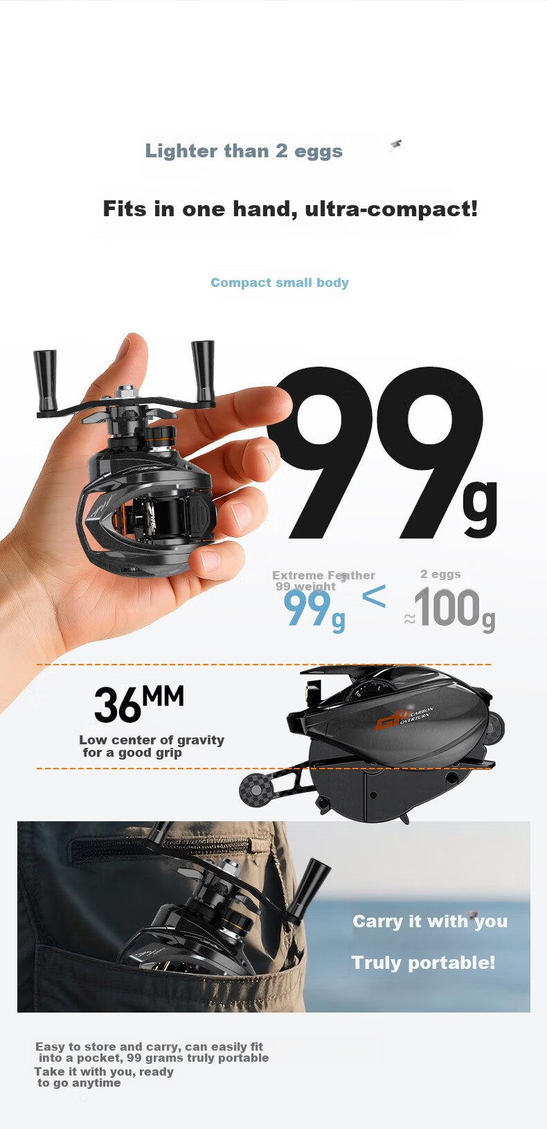 HISTAR JiYu 99 Carbon Fiber Long Cast Ultra-Light Lure Micro Baitcasting Reel JiYu 99 Pure Carbon Left-Hand Version 4