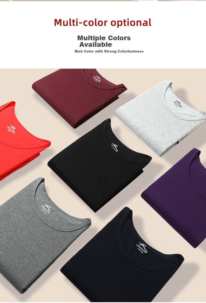 LangSha Men's Thin Modal Round Neck Thermal Underwear Set Autumn Base Layer Cotton Warm Pajamas 16
