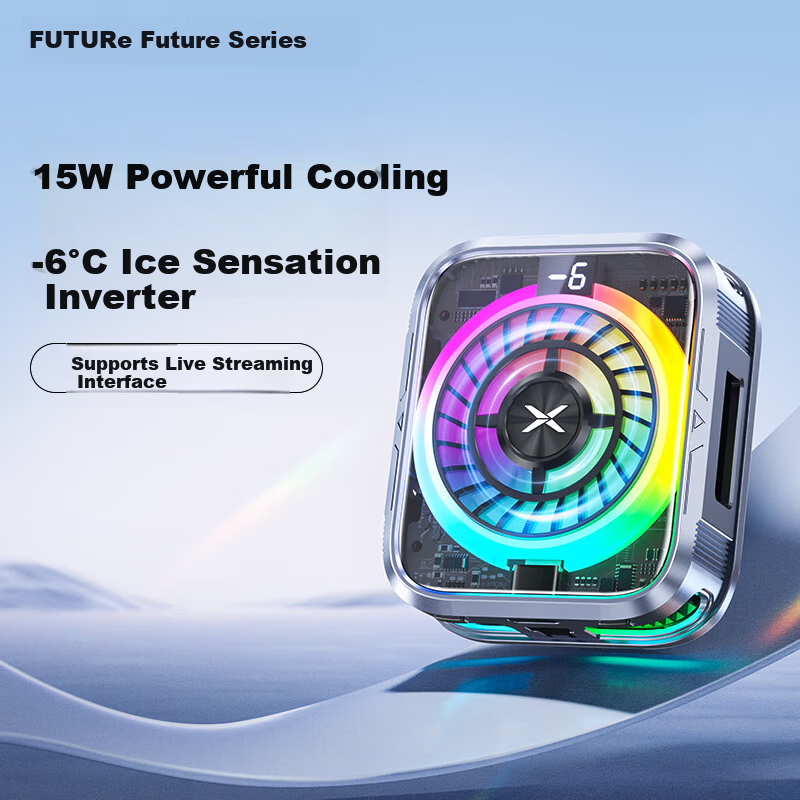 Future Series Semiconductor Magnetic Phone Cooler Gaming Dedicated Variable Frequency 15W True Ice RGB Lighting Back Clip Live Streaming Tablet Cooling Device Compatible with Apple iPad