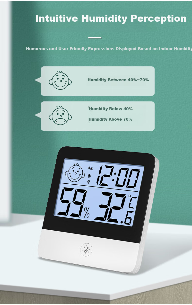 People Indoor Thermometer Electronic Temperature Meter Baby Room Wall-Mounted Greenhouse High-Precision Temperature and Humidity Meter Black Backlight 3