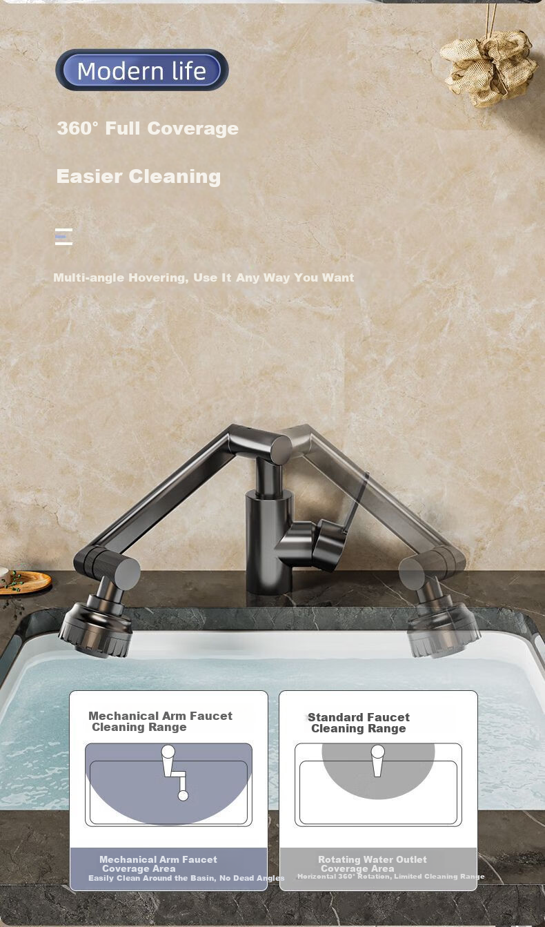 Baihan Faucet Basin Washbasin Faucet Bathroom Hot and Cold Two-in-One Mechanical Arm Basin Faucet 8