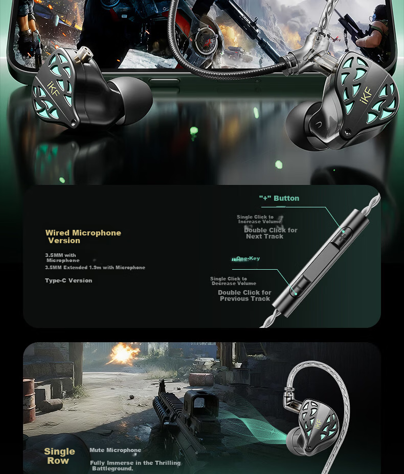 IKF Night Festival Wired In-Ear Gaming Headset FPS Dedicated Extended Gaming Earphones Type-C Fearless Contract Delta PC PUBG Mobile 16