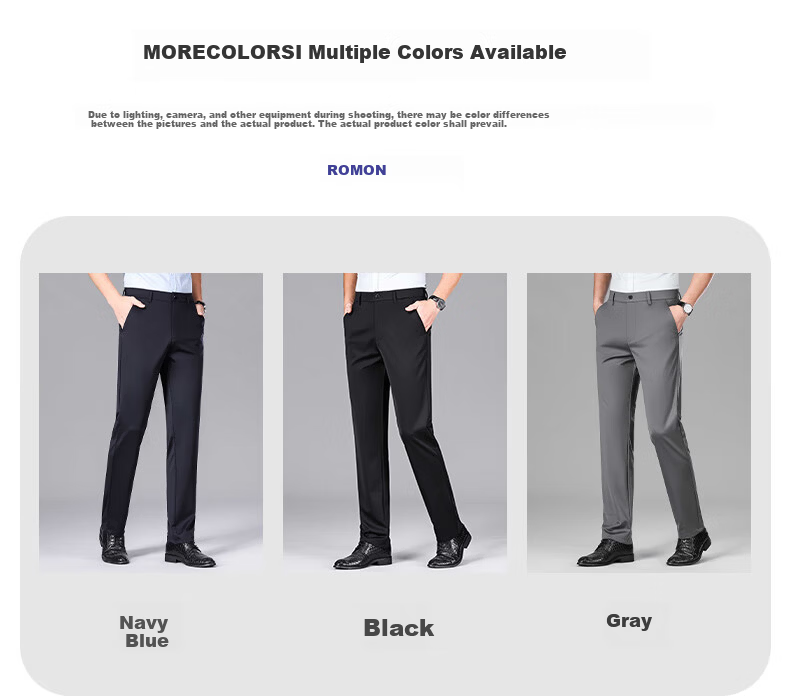 ROMON [With Mulberry Silk] Sun Protection High Elasticity Ice Silk Casual Pants Men's Summer Thin Straight Work Pants Suit Trousers 7