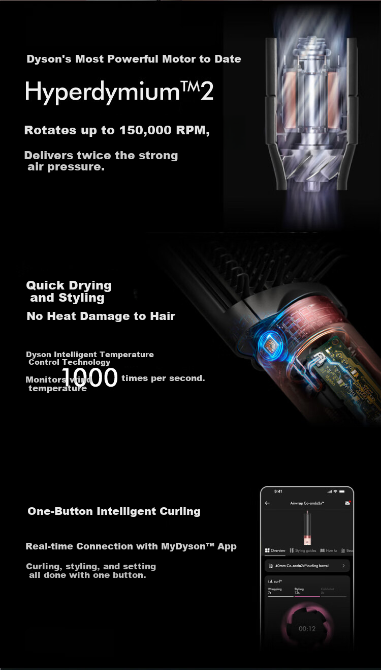 DYSON HS09 Multi-Functional Styling Hair Dryer Curling Iron 3-in-1 Dry, Straighten, Curl Crystal Purple Gift Box with Multiple Nozzles 3
