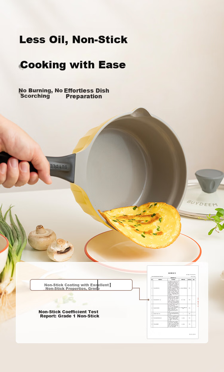 Buydeem 18cm Non-Stick Fluorine-Free Ceramic Milk Pot Soup Pot Baby Food Cooking Pot Small Goose Yellow 5