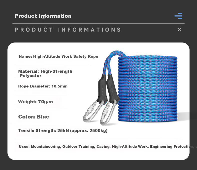 High-Altitude Work Air Conditioner Installation Durable Rope Outdoor Mountaineering Climbing Rappelling Safety Rope Set National Standard 10.5MM 20M 4