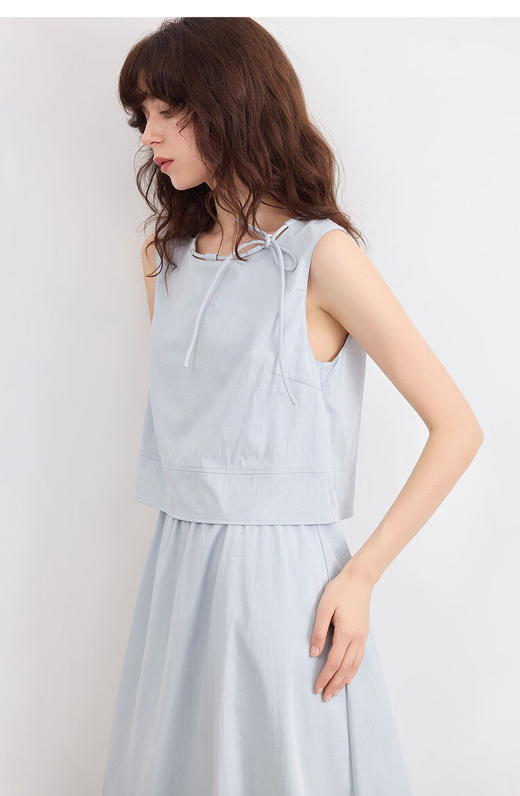 Demana Cotton Cloud Nap Summer Adjustable Strap Round Neck Denim Dress A-Line Mid-Length Women's Dress 19