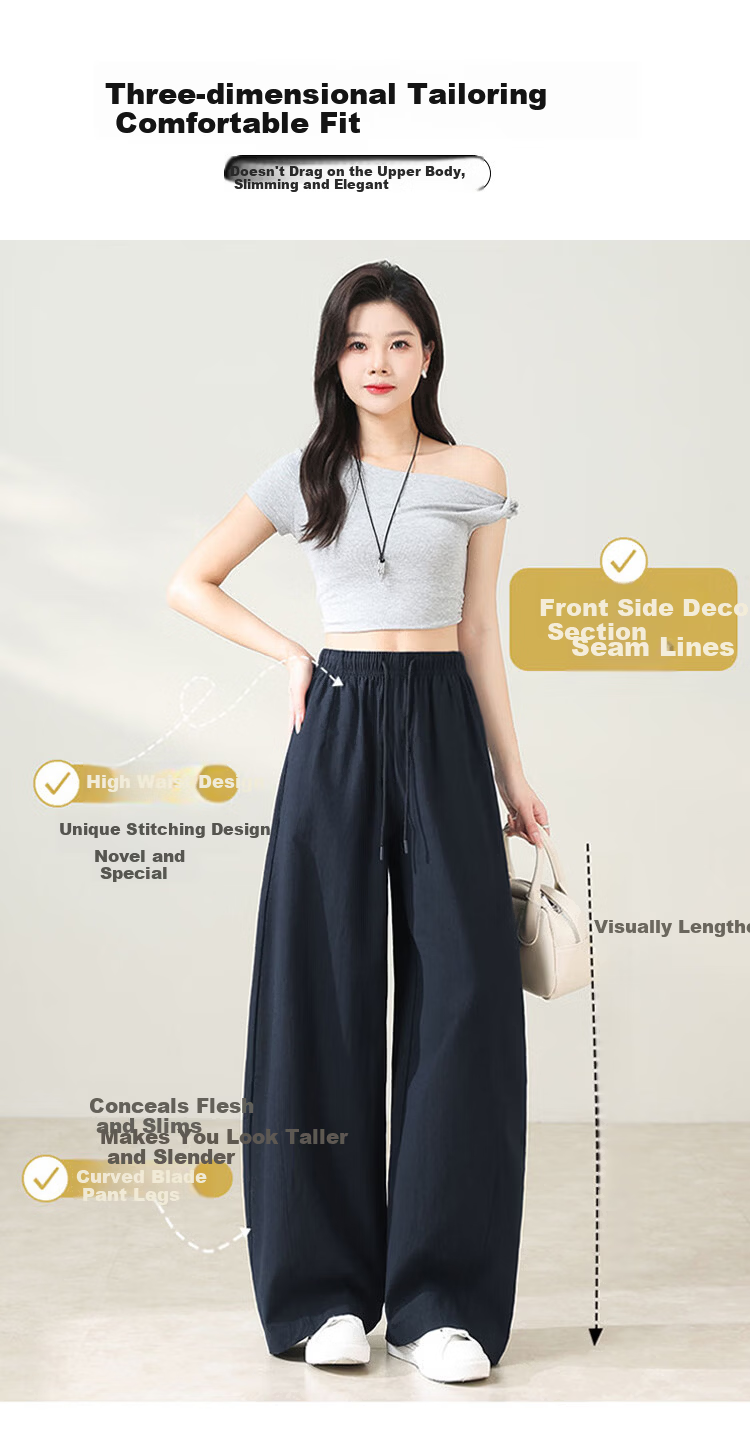 Free Style Wide-Leg Pants for Women Summer Thin High Waist Slim Loose Draped Straight-Leg Tencel Casual Curved Pants 2026 New Arrival 3