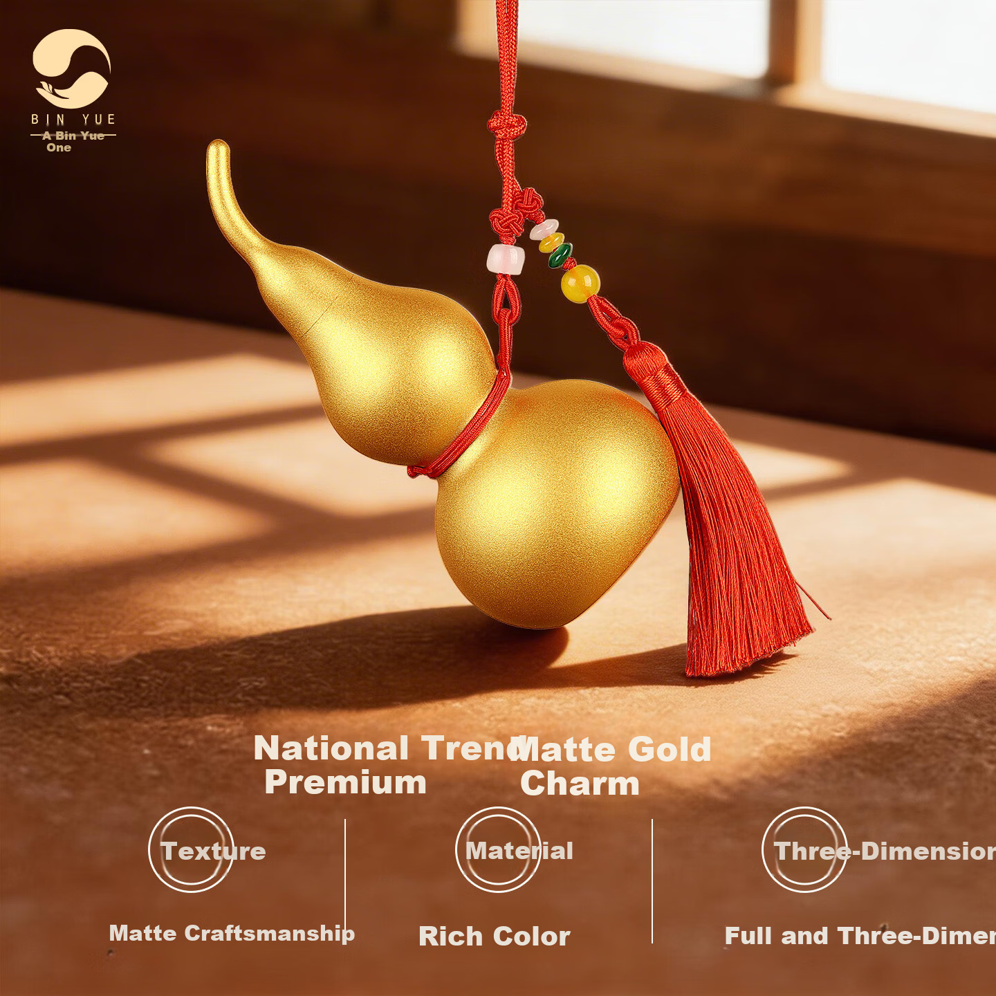 Bin Yue Copper Gourd Pendant Open Hollow Brass Matte Gold Gourd Ornament Small Copper Entryway Decoration Living Room Ornament