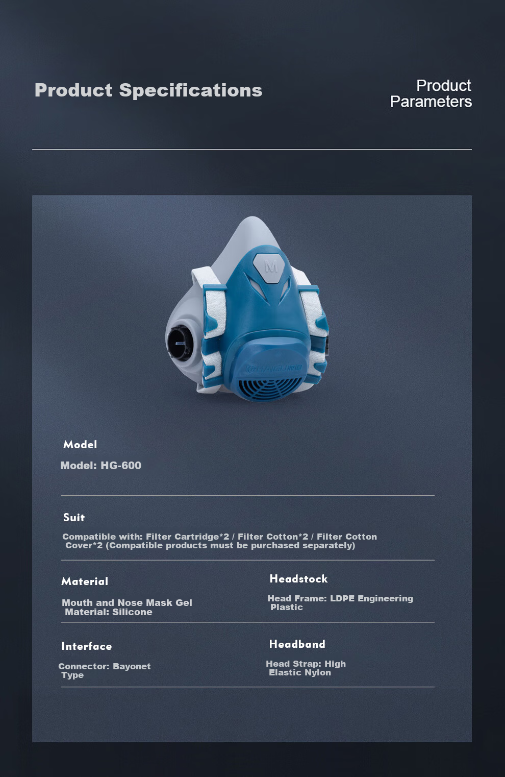 HAI GU HG-600 Silicone Half Face Gas Mask Respirator Acidic Organic CO Formaldehyde Toxic Gas Protection Half Mask 8