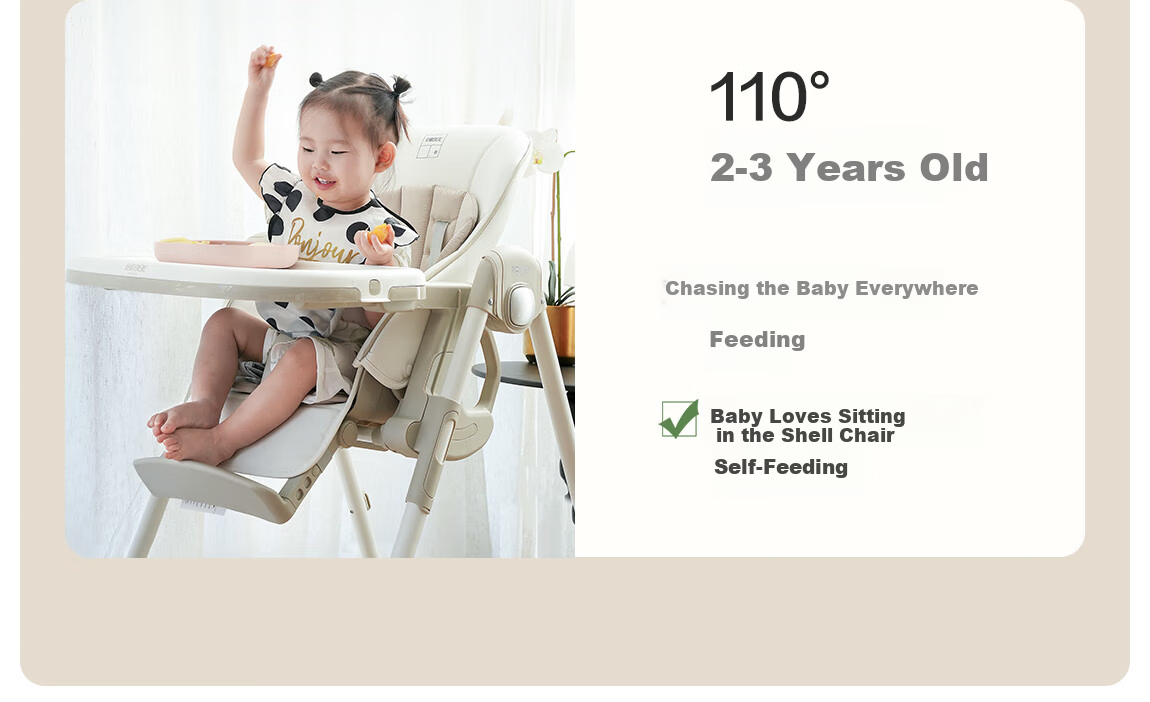 BEIE Baby High Chair Toddler Dining Chair Kids Growth Chair Children's Seat Rocking Chair White Shell + Cloud Cushion 17