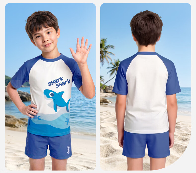 JEEP Kids Swimwear 2026 New Boys Two-Piece Quick-Dry Swimsuit Ocean Blue Size 110 15