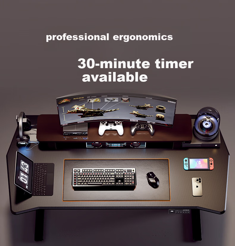 Loctek Black Warrior PRO Dual Motor Solid Wood Electric Adjustable Gaming Desk 1.4m Rubberwood 10