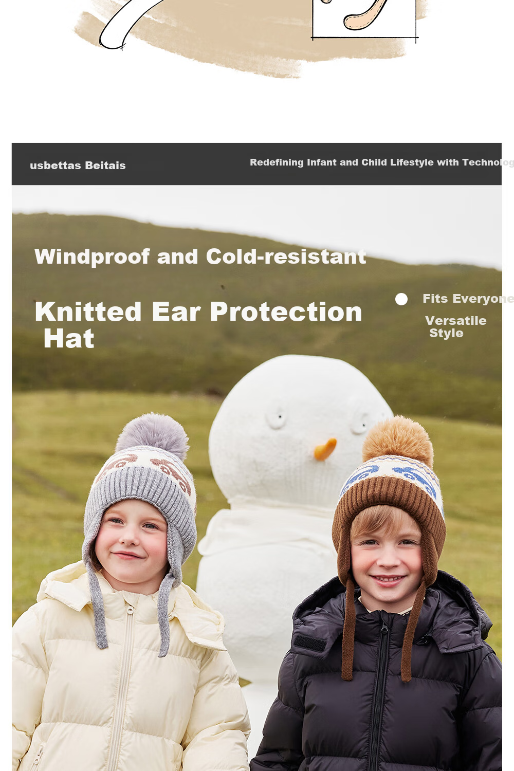 Beitaisi Children's Winter Hat, New Style for Boys And Girls, Knitted Woolen Hat, Baby Pullover, Thickened Windproof Warm Ear-Covering Cap 4