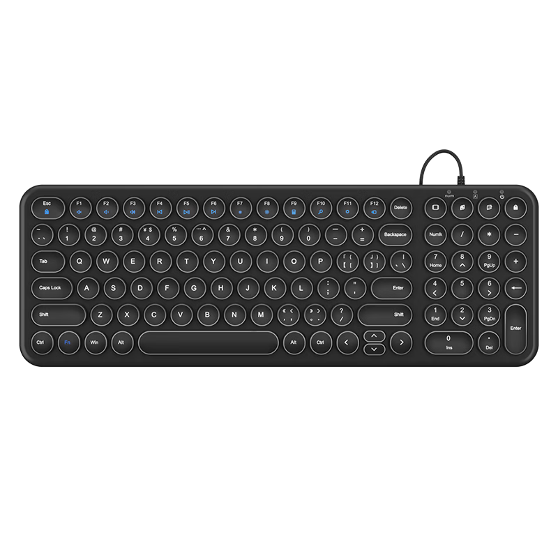 B.O.W Hangshi HW098AS-2 Wired Keyboard Retro Punk Style Slim Ergonomic Design Black
