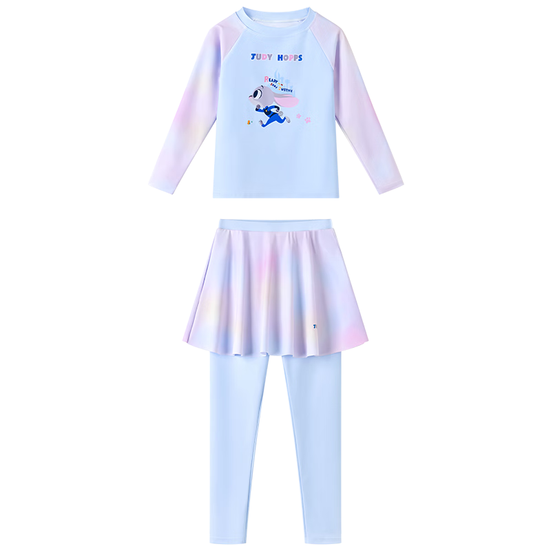 Disney Girls Quick-Dry Swimwear Set Summer Long Sleeve Split Skirt Style Sunscreen Swimsuit Pink Blue 130