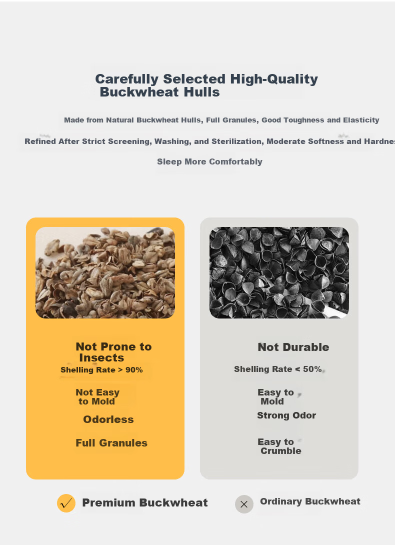 CROWN Buckwheat Pillow Pure Cotton Class A 100% Buckwheat Hull Neck Support Pillow Core for Deep Sleep Pair of 2 9