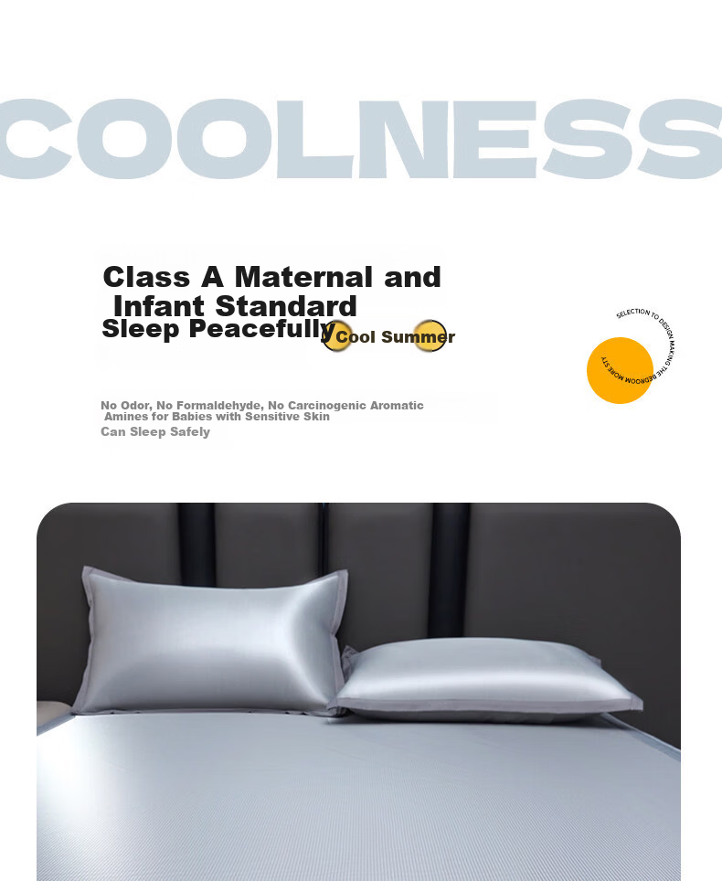 Hodo Antibacterial Ice Silk Cooling Mat Three-Piece Set Cooling Air-Conditioned Mat Home Use 1.5m Fitted Sheet Light Gray 13