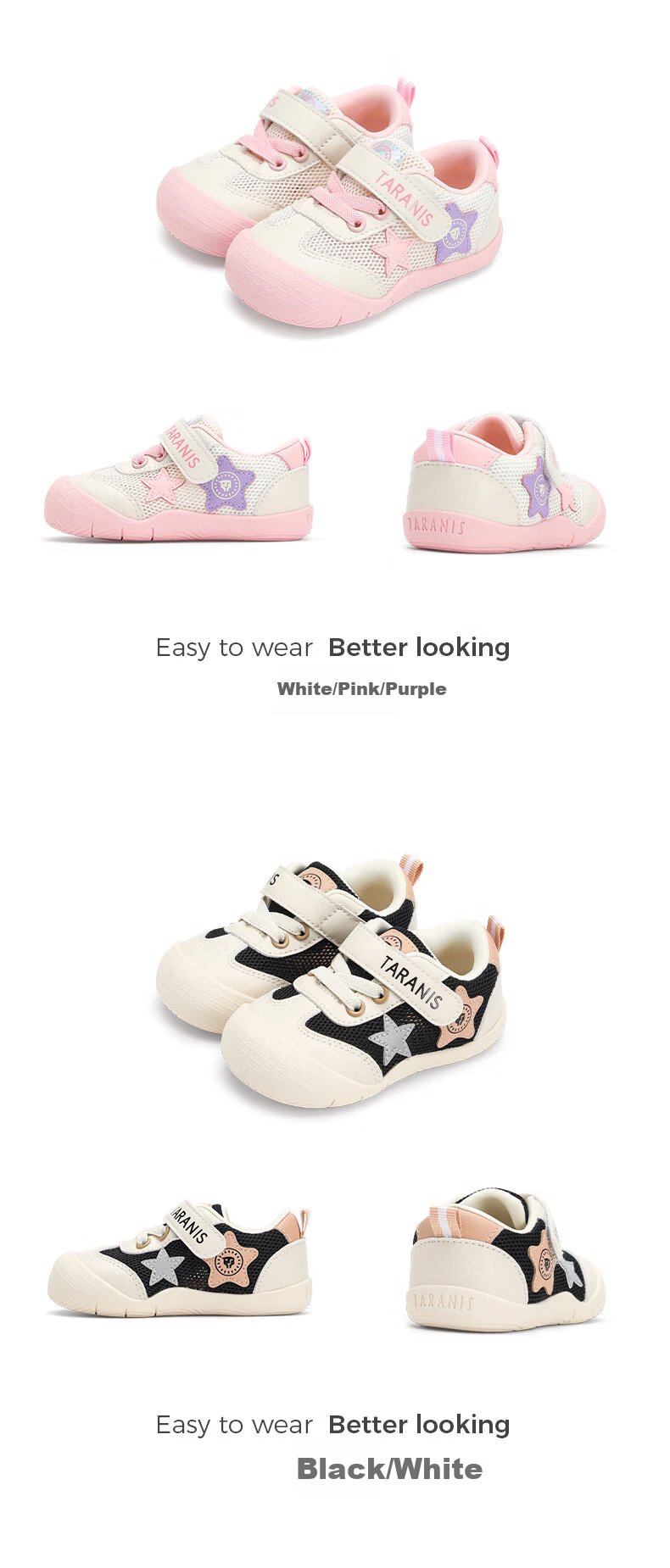 TARANIS Toddler Spring Baby Boys Soft Sole Non-Slip Walking Shoes Girls Infant Learning to Walk Crawling Shoes Black/White/Beige Size 17 4