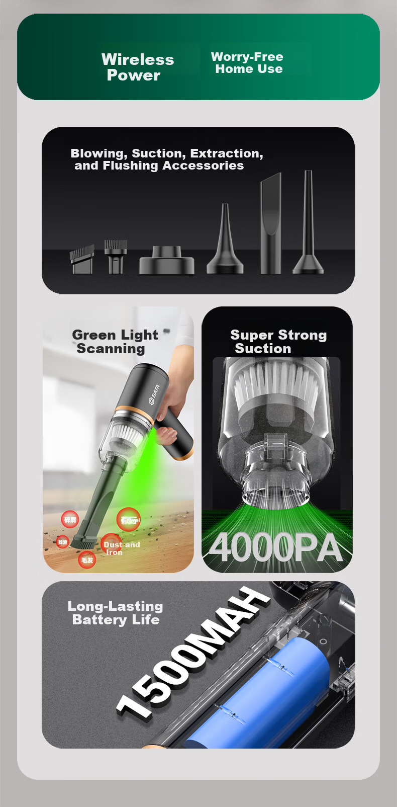 SATA Car Vacuum Cleaner Lithium Battery Handheld Mini Car Use High Suction Wireless Portable Vacuum Cleaner D05135 2