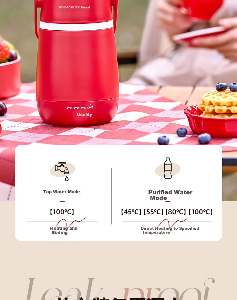 ROYALTY LINE Portable Electric Kettle Travel Hotel Electric Water Boiler Thermostatic Outdoor Insulated Health Electric Stew Cup 600ml Victory Red 21