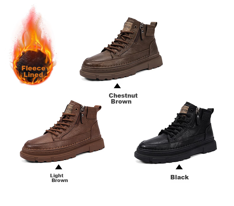 Eierkang Men's Cotton Shoes British Style Martin Boots Casual High-top Sneakers Retro Fashion Work Boots Trendy Thick-soled Shoes for Men 12