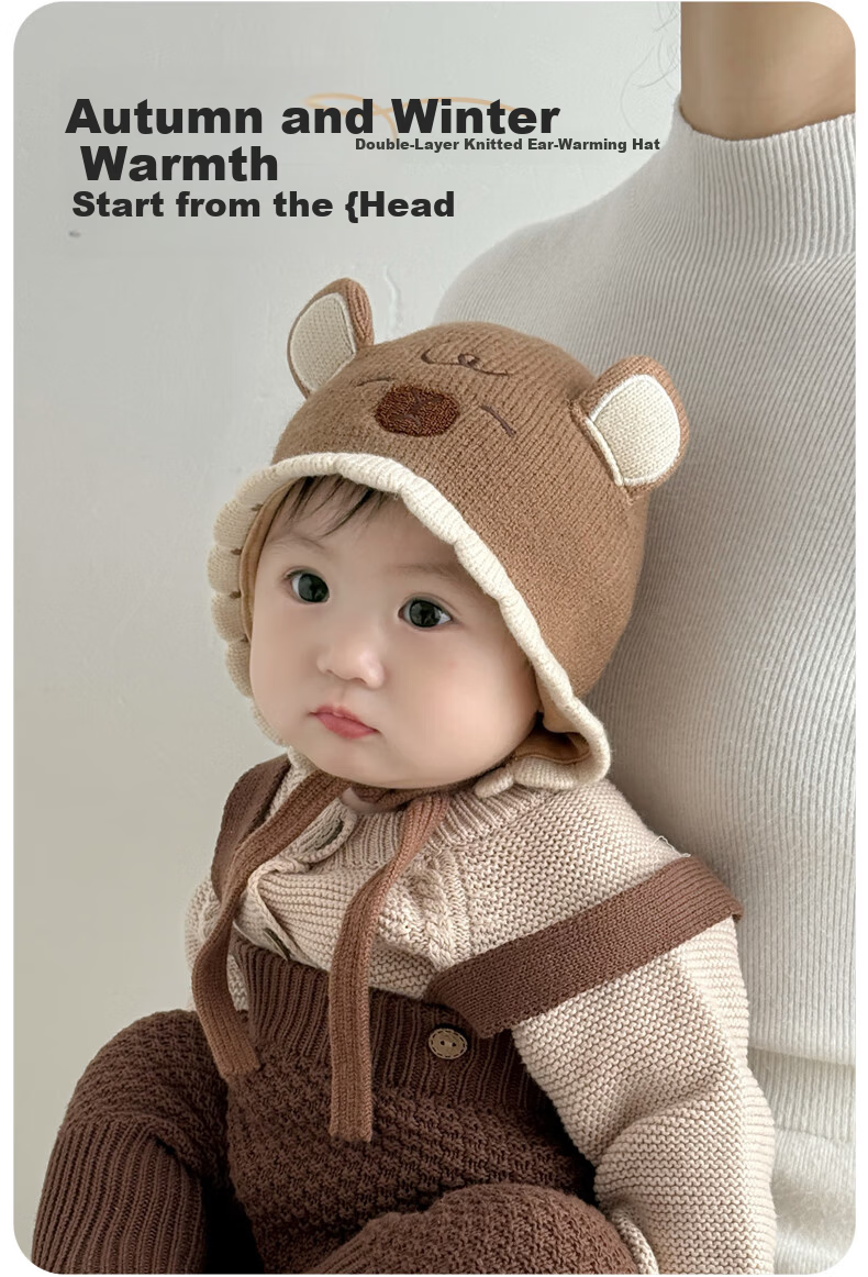 Benaxi Baby Hat Autumn Winter Boys Cute Knitted Hat Infant Winter Outdoor Woolen Warm Ear Protection Hat 2
