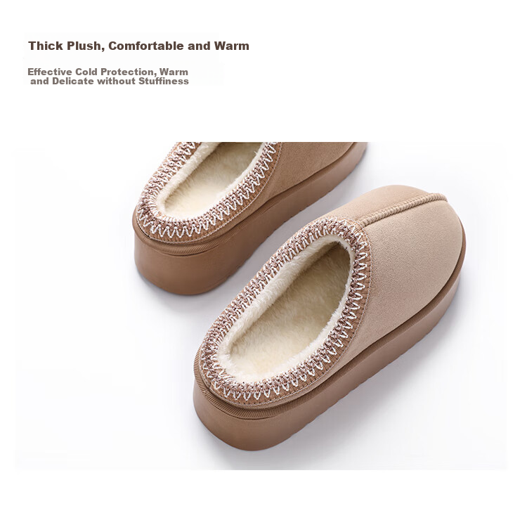 LangSha Autumn Winter New Thick Sole Height Increasing Warm Cotton Slippers for Women Indoor and Outdoor Non-Slip Cotton Slippers Off-White 38-39 6