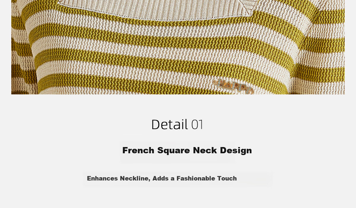 PinCai Women's Knit Sweater Wild Mallard Letter Brooch Square Neck Striped Knit T-Shirt Inner Layer Top P143Z3007 5