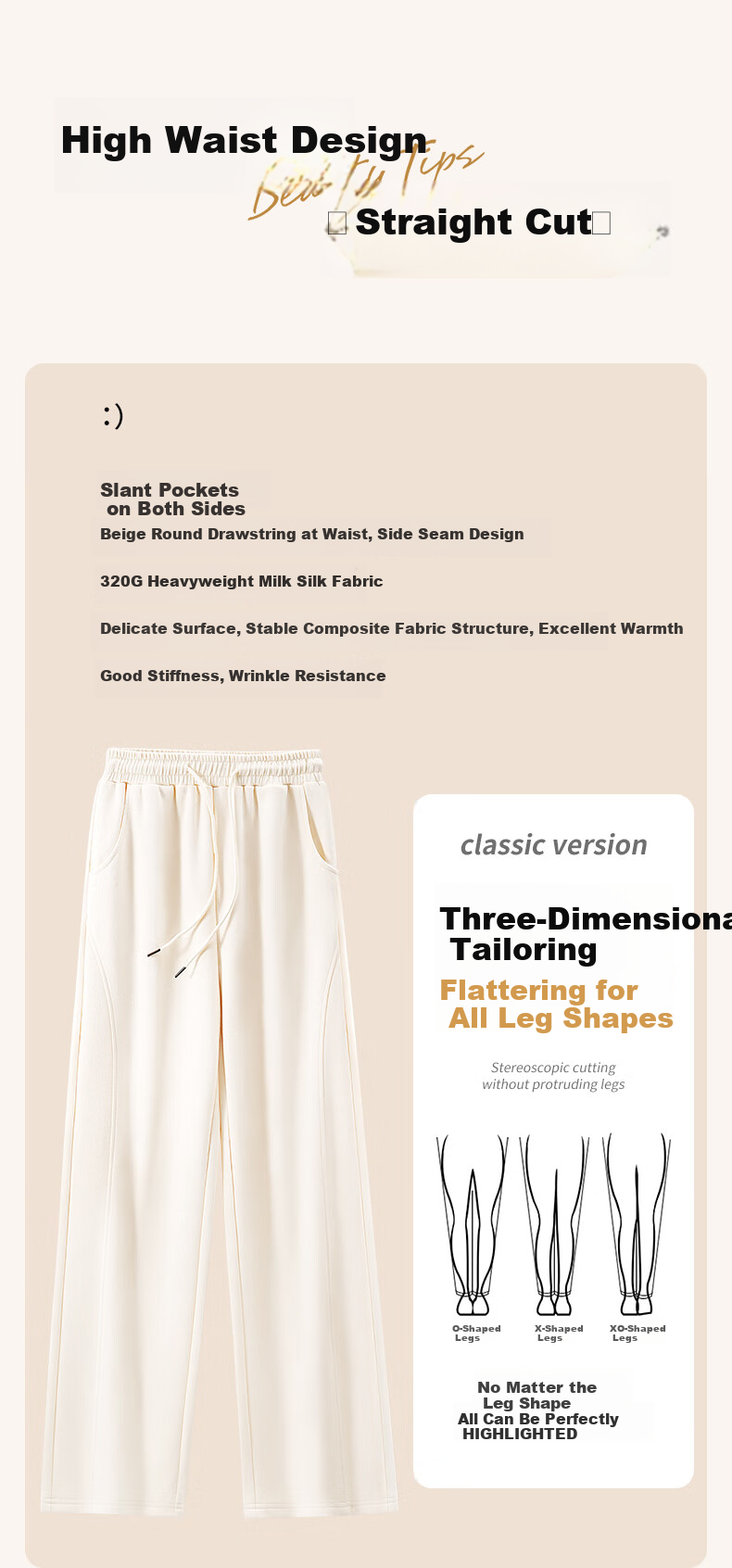 Jeanswest Women's Spring 2026 Slim Draped Wide-Leg Pants Trendy Straight Casual Versatile Petite Trousers 2