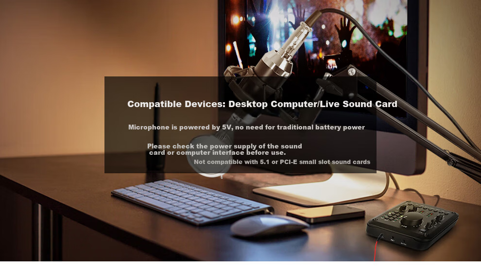 Depusheng E300 Sound Card Microphone Enhanced Version Desktop Noise Reduction Condenser Mic for Computer Live Streaming Singing Online Classes Recording Audiobooks Dubbing Gaming Voice Chat K 1
