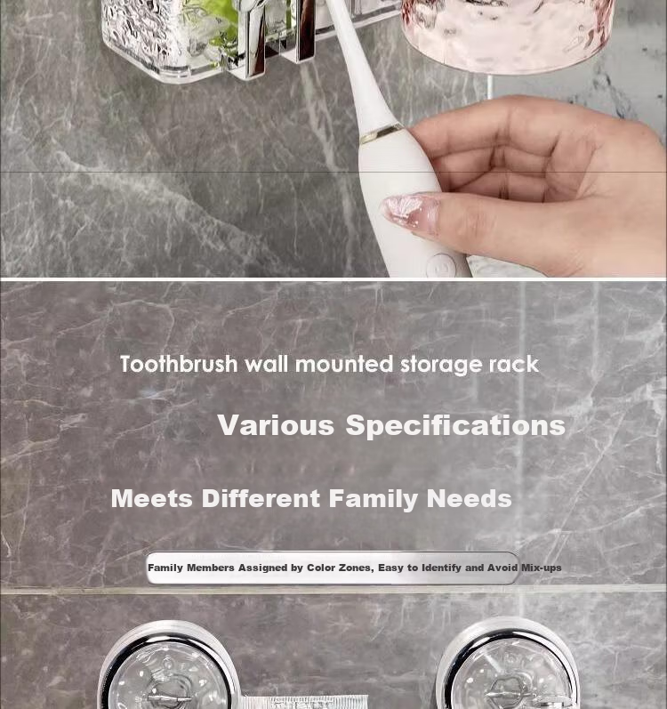 Jialifang Suction Cup Toothbrush Holder Wall-Mounted No Drilling Required with Handle Colorful Four-Cup Desig 11