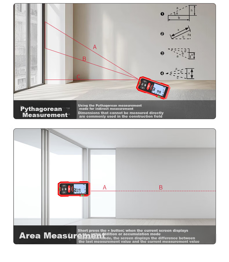 DELIXI ELECTRIC Infrared Laser Distance Meter Handheld High-Precision Electronic Ruler Household Measuring Tool Lithium Battery Voice 50m 8