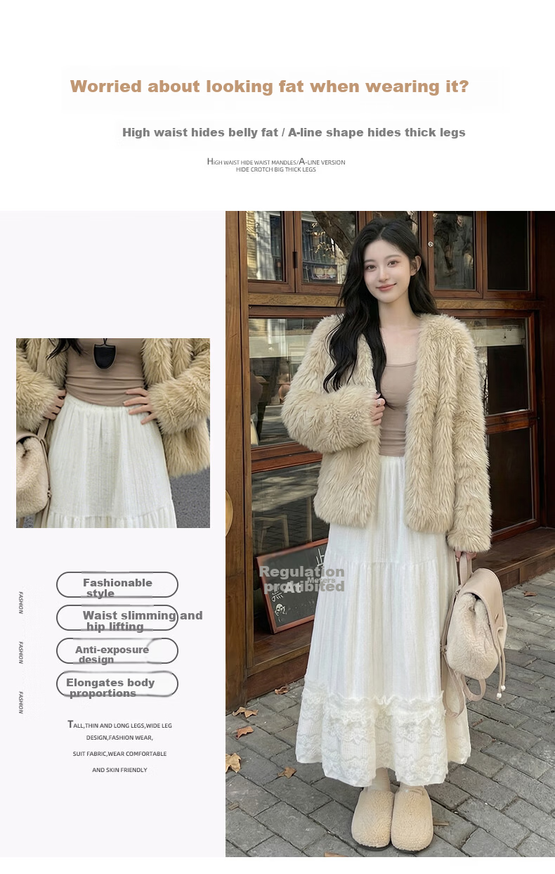 Langsha Plush Accordion Pleated Skirt Sweet Elegant Lace Splice Skirt 2026 Early Spring New Gentle Fairy Cake Skirt 8